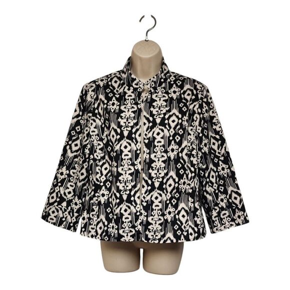 ELCC Single Breasted 3/4 Sleeve Black & Tan Floral Blazer Size Large - Picture 1 of 8